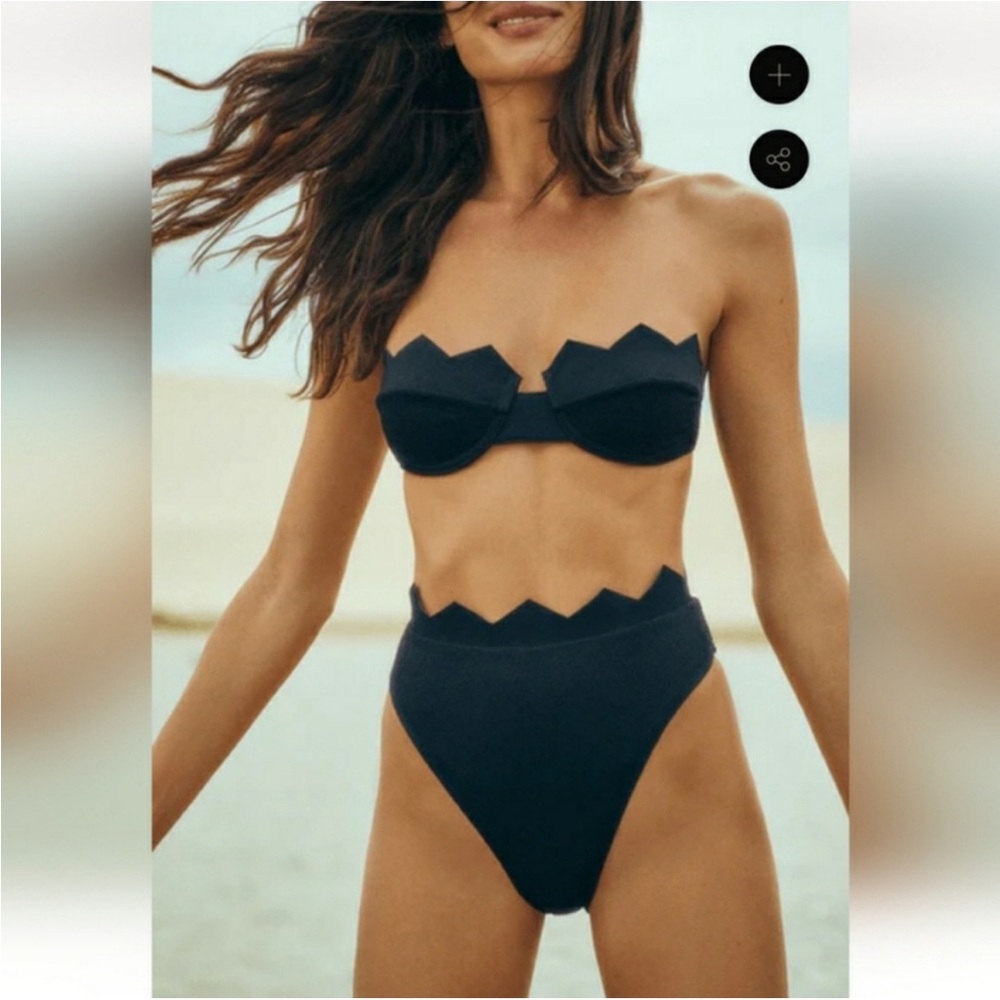 Vix Bikini Set Imani Bandeau Swim Top and Imani Hot Pant Textured Black NWT